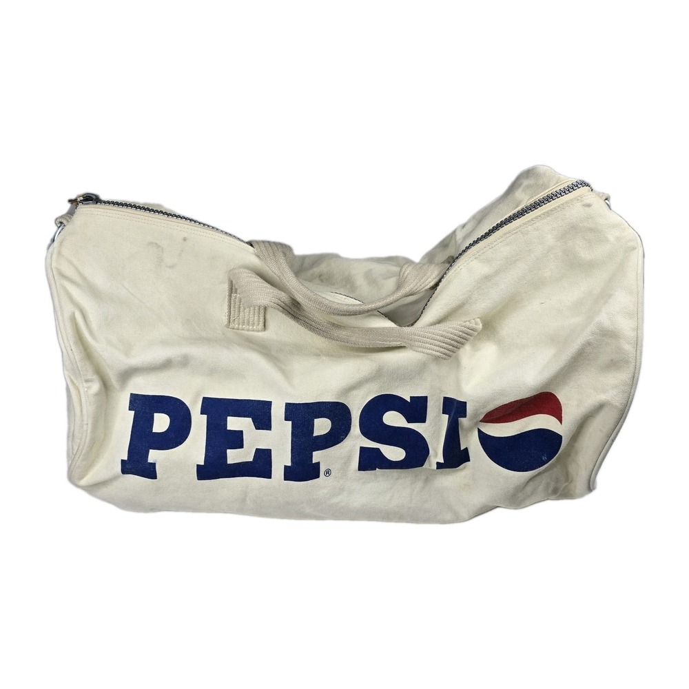 Vintage Pepsi Canvas Duffel Bag Gym Weekender Cream Barrel Logo 80s 90s Promo